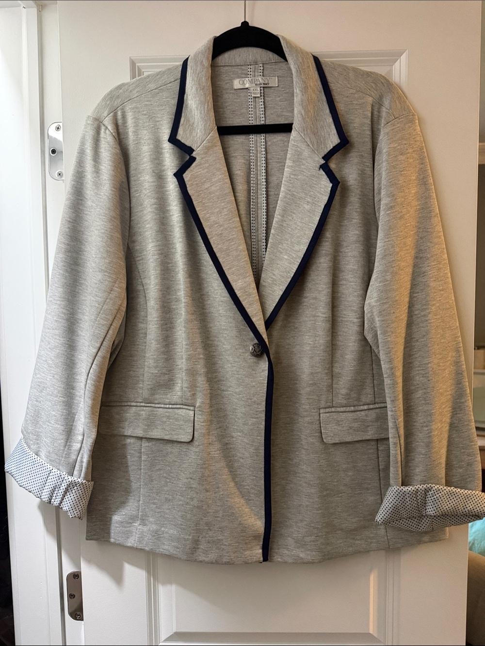Ellen Tracy Heather Gray Blazer with Navy Trim